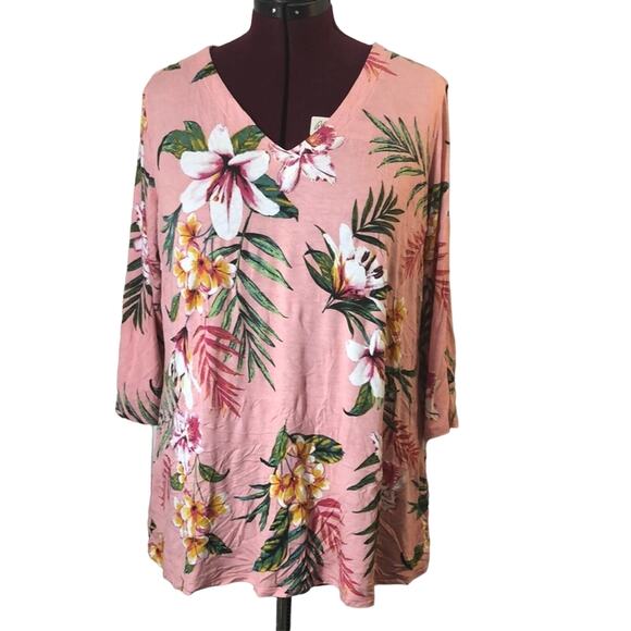 Belle by Kim Gravel Tops - Belle by Kim Gravel Floral Print Rayon Knit Top Long Sleeve Multicolor Size 1X